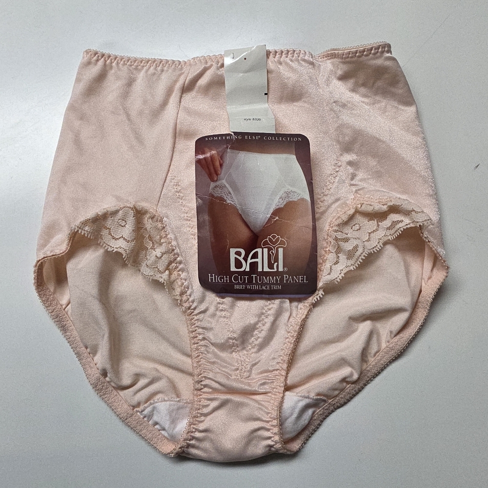 Vintage Bali High Cut Tummy Panel Lace Trim Control Top #8706 Pink Size Large